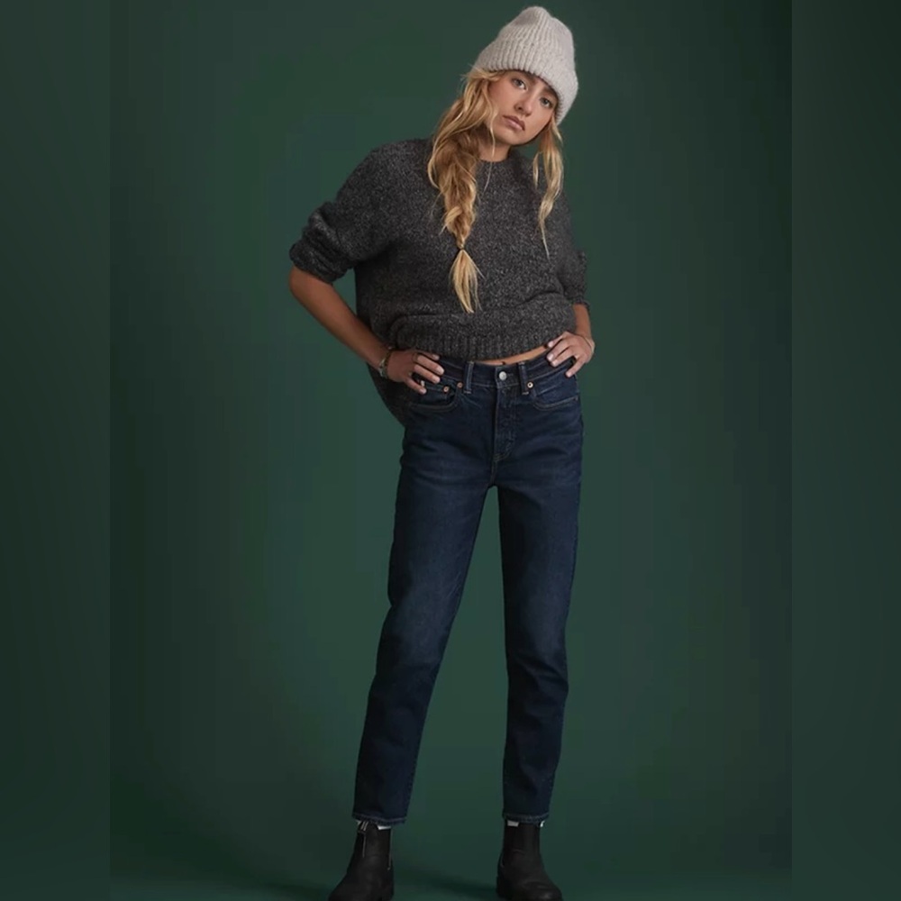 AE77 Dark Wash High Rise Mom Jeans